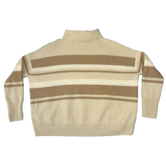 Vince Sweater Womens Small 100% Cashmere Mock Neck Cream Stripe Colorblock Boxy - Picture 2 of 11